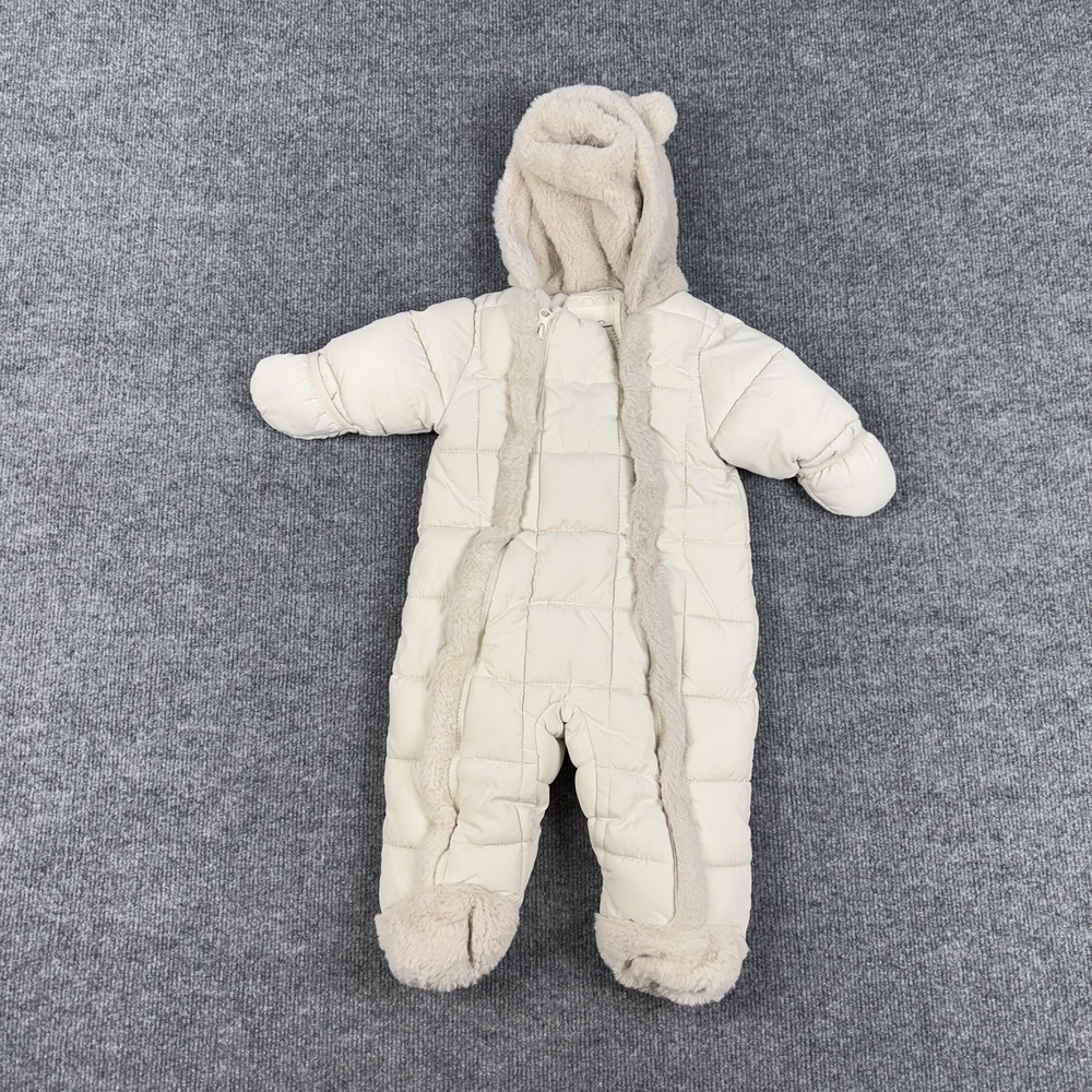 Jessica Simpson Snowsuit Girls 6-9 Months White Puffer Hooded Bear Ears Winter